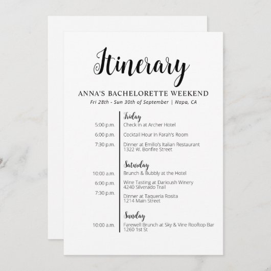 Minimalistische uitnodiging voor een vrijgezellenr (Voorkant / Achterkant)