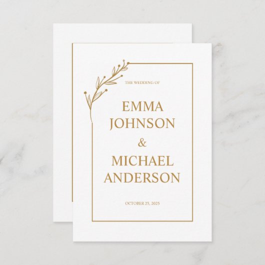 Minimalistische uitnodiging voor een witte en goud (Voorkant / Achterkant)