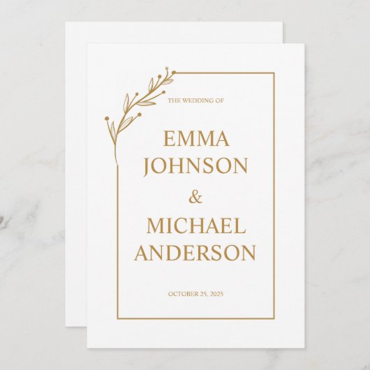 Minimalistische uitnodiging voor een witte en goud (Voorkant / Achterkant)