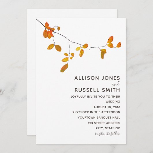 Minimalistische uitnodiging voor herfstbruiloft (Voorkant / Achterkant)