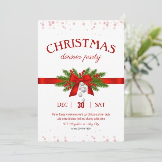 Minimalistische uitnodiging voor kerstdiner (Staand voorkant)