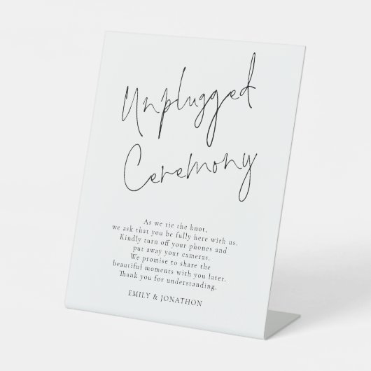 Minimalistische Unplugged Ceremony Script Wedding Reclamebord Met Voetstuk (Voorkant)