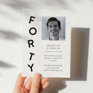 Minimalistische Veertig Zwart + Wit 40ste Verjaard Kaart