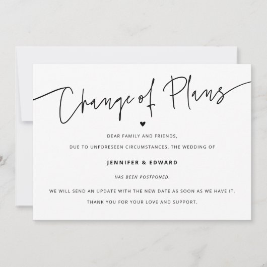 Minimalistische verandering van plannen bruiloft u kaart (Voorkant)