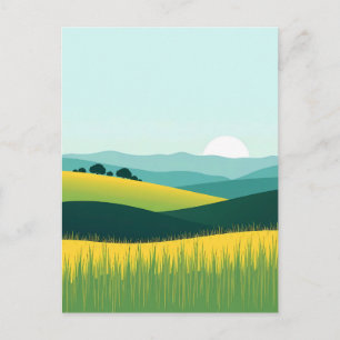 Minimalistische Verlopende Heuvels en Gras Landsch Briefkaart