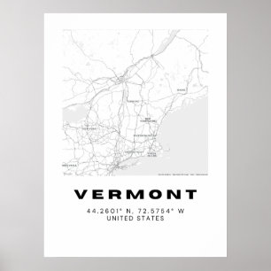 Minimalistische Vermont Kaart Kunst - Zwart en Wit Poster