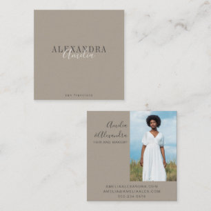 Minimalistische Vet Script Boho Taupe Bruin Foto Vierkante Visitekaartje