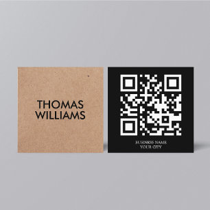 Minimalistische vet zwart bedrukte Kraft QR-netwer Vierkante Visitekaartje