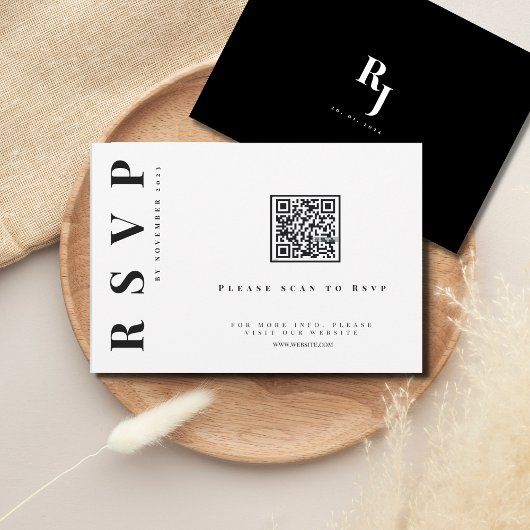 Minimalistische vet zwart-wit bruiloft qr code RSVP kaartje