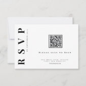 Minimalistische vet zwart-wit bruiloft qr code RSVP kaartje (Voorkant)
