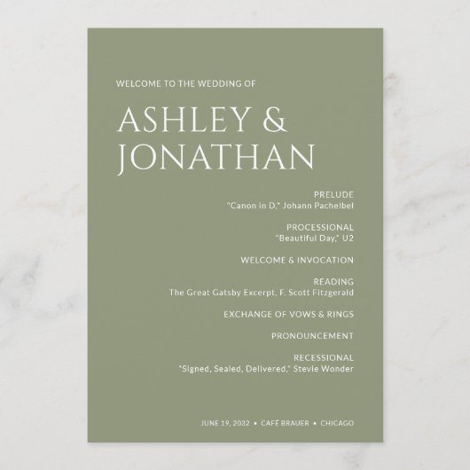 Minimalistische vetgedrukte tekst markeert bruilof programma (Voorkant)