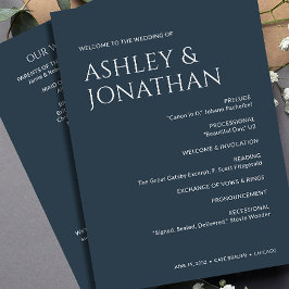 Minimalistische vetgedrukte tekst markeert bruilof programma