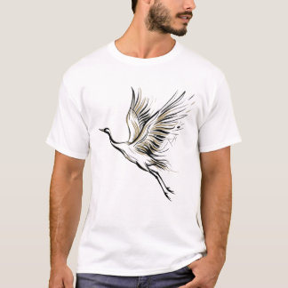 Minimalistische vliegende kraanvogel tekening T-sh T-shirt