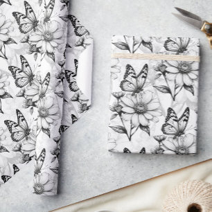 Minimalistische vlinder op bloemmotief ontwerp cadeaupapier