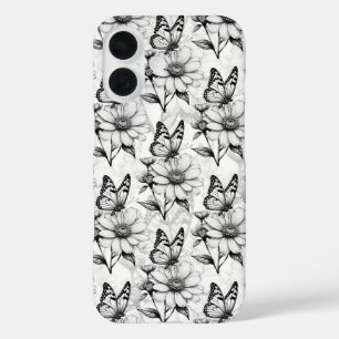 Minimalistische vlinder op bloemmotief ontwerp iPhone 16 hoesje