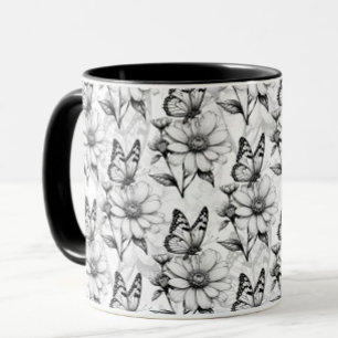 Minimalistische vlinder op bloemmotief ontwerp mok