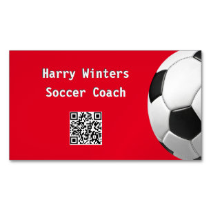 Minimalistische Voetbal rode QR Code Football Coac Magnetisch Visitekaartje