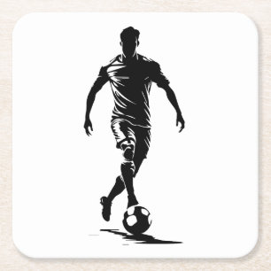 Minimalistische Voetbalspeler Silhouet Kunst Coast Vierkante Kartonnen Onderzetter