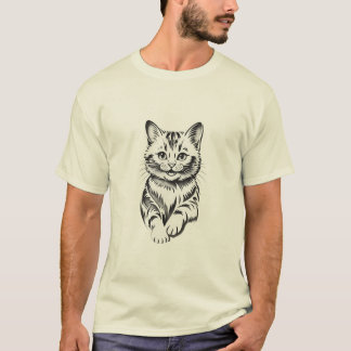 Minimalistische vrolijke kat Eenvoudige lijntekeni T-shirt