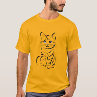 Minimalistische vrolijke kat eenvoudige lijntekeni t-shirt