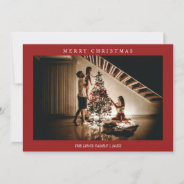 Minimalistische vrolijke kerst rode foto feestdagenkaart