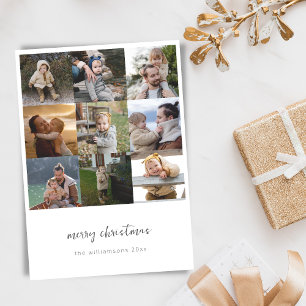 Minimalistische vrolijke kerst Script 9 foto-raste Feestdagenkaart