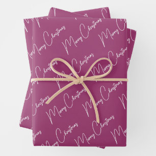 Minimalistische vrolijke kerst script paars inpakpapier vel
