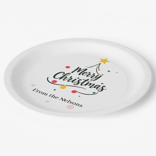 Minimalistische vrolijke kerstboom abstract papieren bordje (Gekanteld)