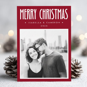 Minimalistische vrolijke kerstdag donker dieprode feestdagenkaart
