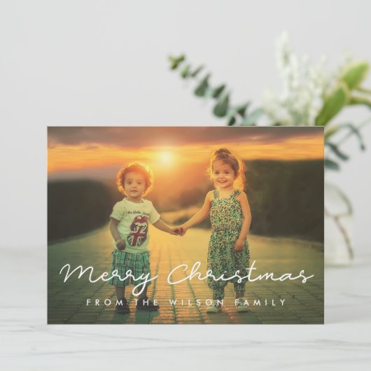 Minimalistische vrolijke kerstfeestelijke fotokaar feestdagenkaart (Staand voorkant)