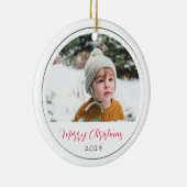 Minimalistische vrolijke kerstscript foto keramisch ornament (Rechts)