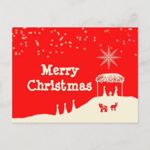 Minimalistische vrolijke kerststal feestdagenkaart