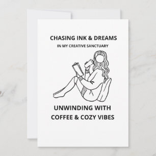 MINIMALISTISCHE VROUW LEZEN & COFFEE LIJN KUNST PO BEDANKKAART