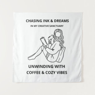 MINIMALISTISCHE VROUW LEZEN & COFFEE LIJN KUNST PO WANDKLEED