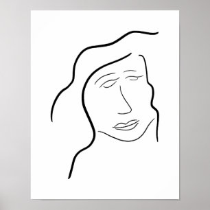 Minimalistische vrouwengezichtsketch voor galerijm poster