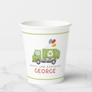 Minimalistische vuilniswagen jongens verjaardag papieren bekers