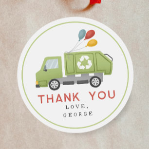 Minimalistische vuilniswagen jongens verjaardagsfe ronde sticker