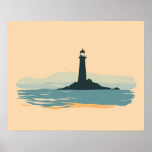 Minimalistische vuurtoren Silhouette Kust Zonsonde