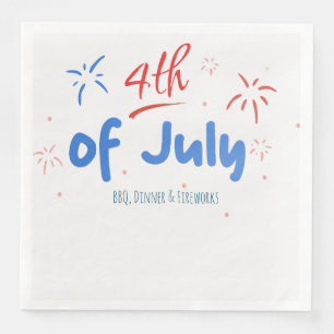 Minimalistische vuurwerk met 4 juli-tekst servet