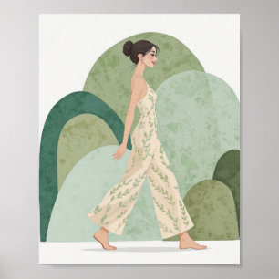 Minimalistische Wandelende Smaragd Vrouw Poster