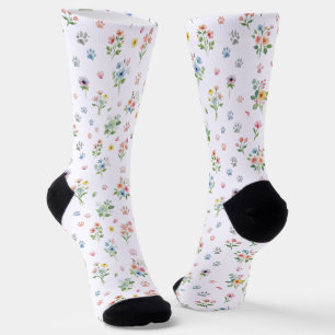 Minimalistische Watercolor Bloemen en Pootafdrukke Sokken