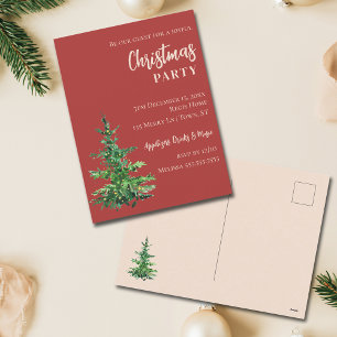 Minimalistische Watercolor Boom Kerstfeestje Feestdagenkaart