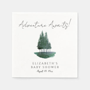 Minimalistische watercolor dennenbomen baby shower servet