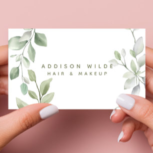 Minimalistische Waterkleur Groene Make-up Artiest Visitekaartje