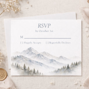 Minimalistische Waterverf Berghuwelijk Dennnenboom RSVP Kaartje