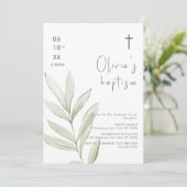 Minimalistische waterverf bladeren kruis doop kaart (Staand voorkant)