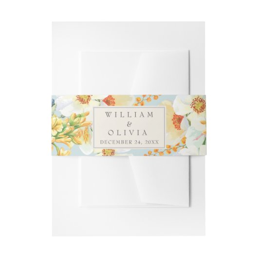 Minimalistische waterverf bloemenzwarte bruiloft uitnodigingen wikkel (Voorkant Voorbeeld)