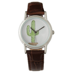 Minimalistische Waterverf Cactus horloge zonder ci