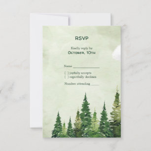 Minimalistische waterverf dennenbos op groene trou RSVP kaartje