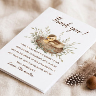 Minimalistische Waterverf Eendje Baby Shower Bedan Bedankkaart